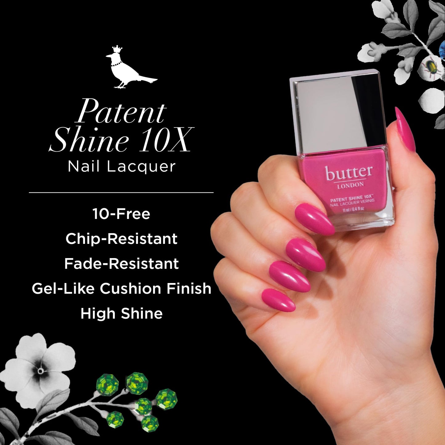 butter LONDON Patent Shine 10X Nail Lacquer Polish, Dearie Me (Pink) - Gel-Like Finish & Chip-Resistant Nail Lacquer Helps Protect & Strengthen Nails - Non-Toxic, Vegan, & Cruelty-Free (0.4 Fl Oz)
