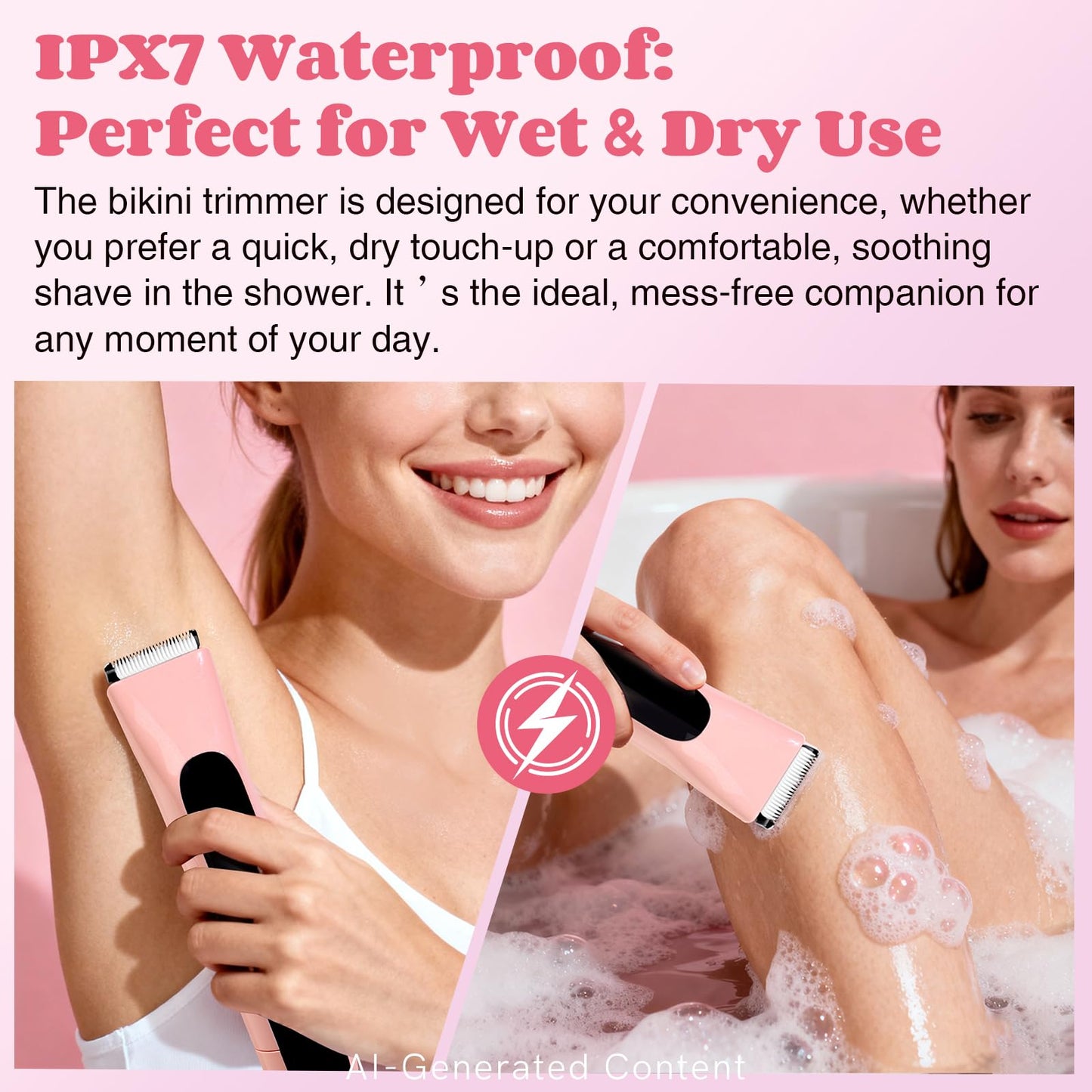 Bikini Trimmer for Women, 2 in 1 Dual-Head Electric Shaver for Legs Underarms Face Pubic Area, IPX7 Waterproof Wet & Dry Use, Rechargeable Cordless Body Hair Trimmer with USB-C, for Holiday Gift