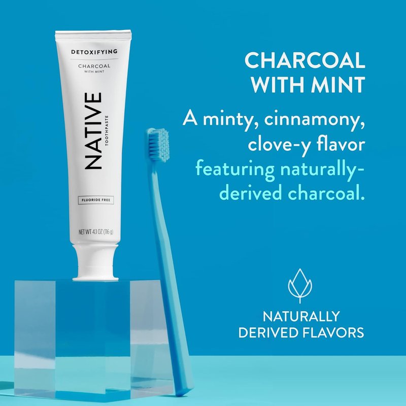 Native Toothpaste | Naturally-Derived Charcoal Formula for Safe Teeth Whitening - 4.1 oz, Fluoride Free
