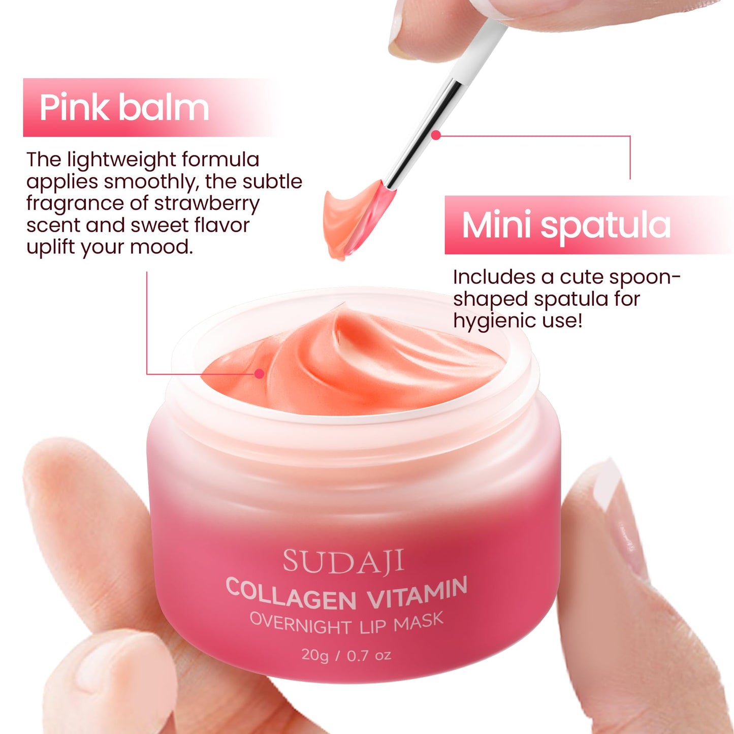 SUDAJI Collagen Lip Mask, Hydrating Lip Balm, Lip Moisture with Hyaluronic Acid & Vitamins E, A- Overnight Sleeping Nourishing Lip Butter Balm for Dry Lips 0.7 Oz
