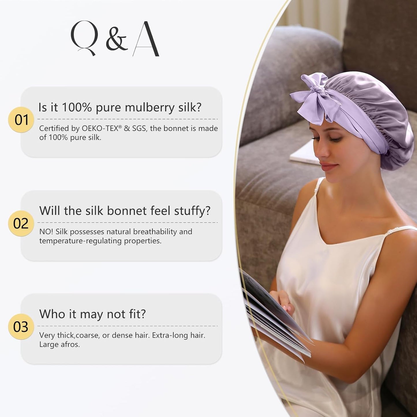 ZIMASILK 100% Mulberry Silk Bonnet - Double Layer Hair Wrap for Long Hair | Navy Blue