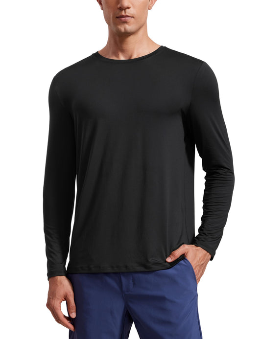 CRZ YOGA Long Sleeve Workout Shirts for Men Lightweight Athletic Gym Running Tops Breathable Casual Tee Shirts Black X-Large