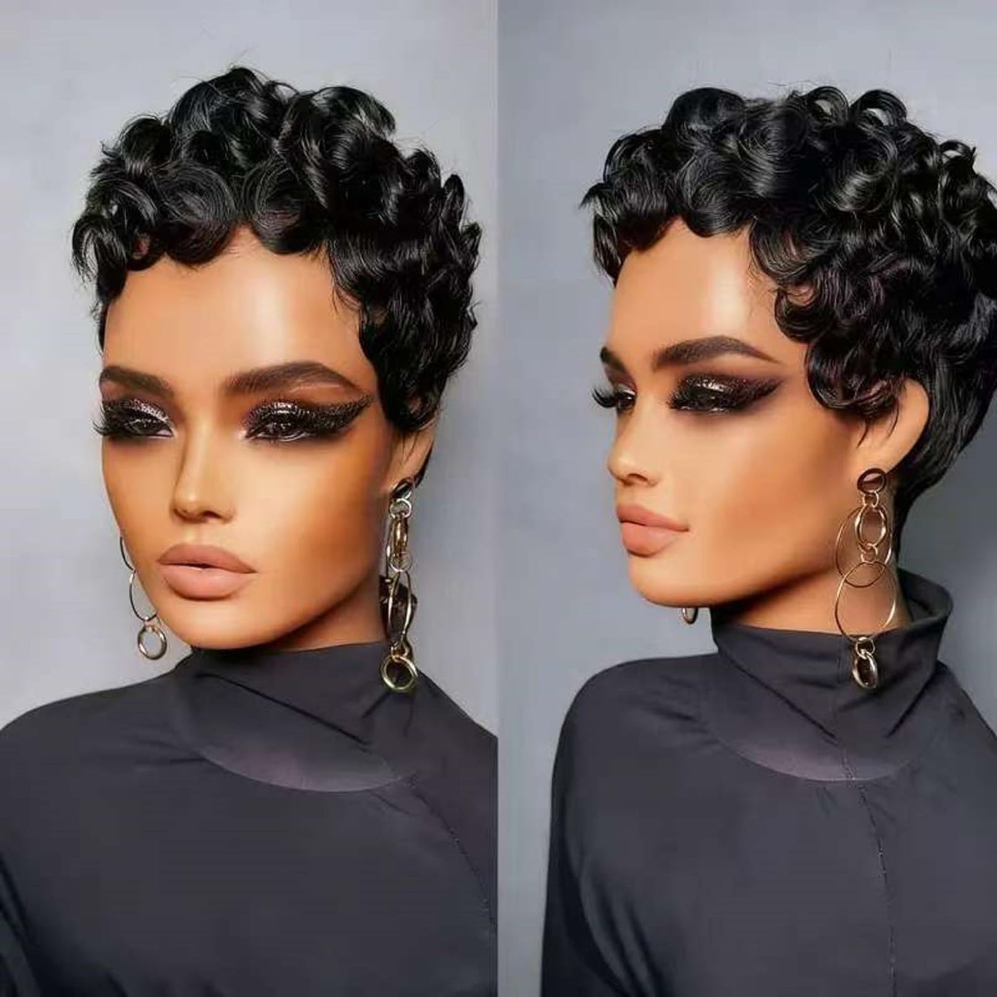 Rofa Beauty Pixie Cut Wig Human Hair Short Curly Pixie Wigs for Black Women Glueless Layered Brazilian Virgin Human Hair Wigs For Women Daily Use Black 1B Color