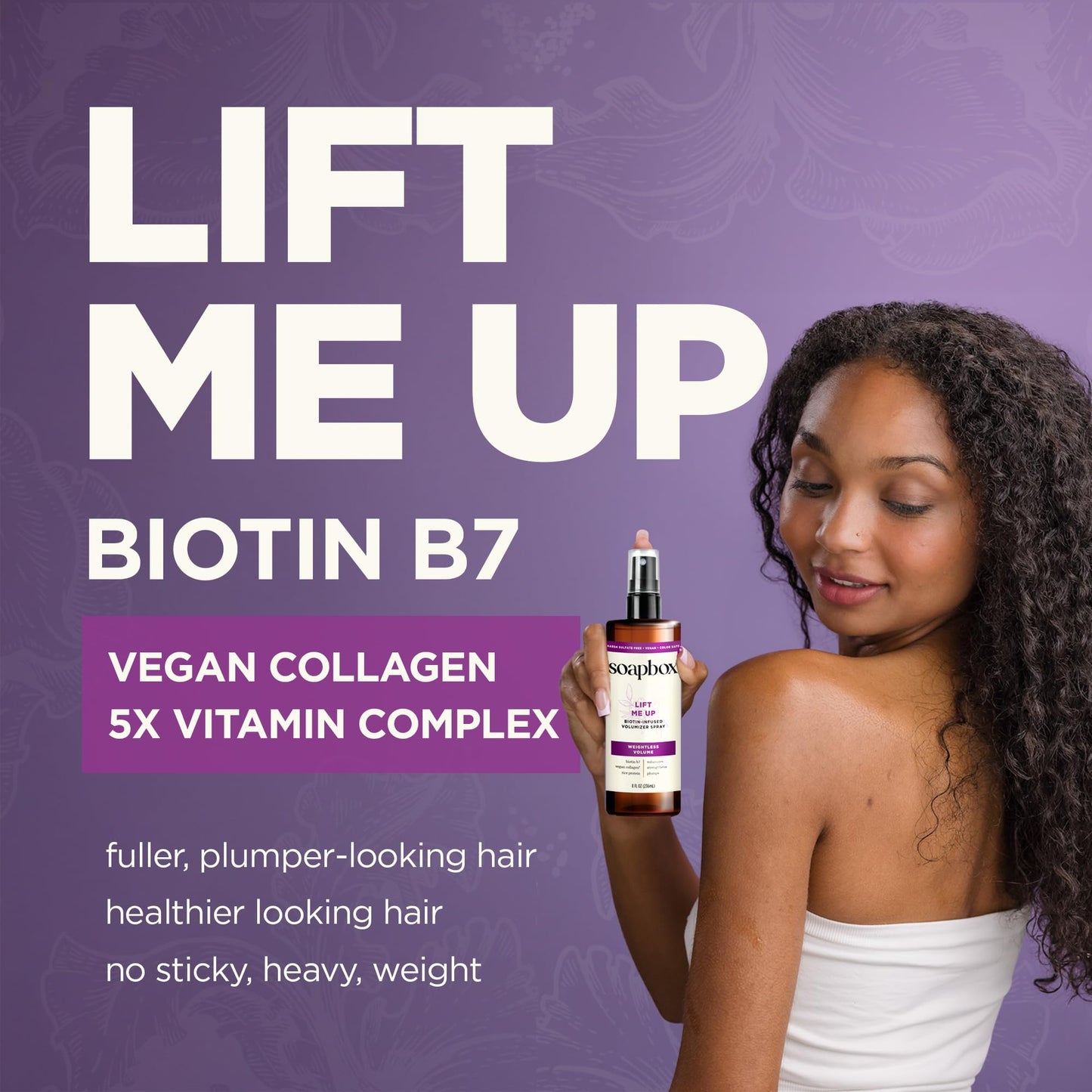 Soapbox Lift Me Up, Volumizing Spray for Hair - Adds Lift, Shine, & Volume to Hair - Biotin Lightweight Volume Spray - Clean Ingredients Free of Harsh Chemicals, Sulfates, Parabens & Silicones - 8 oz