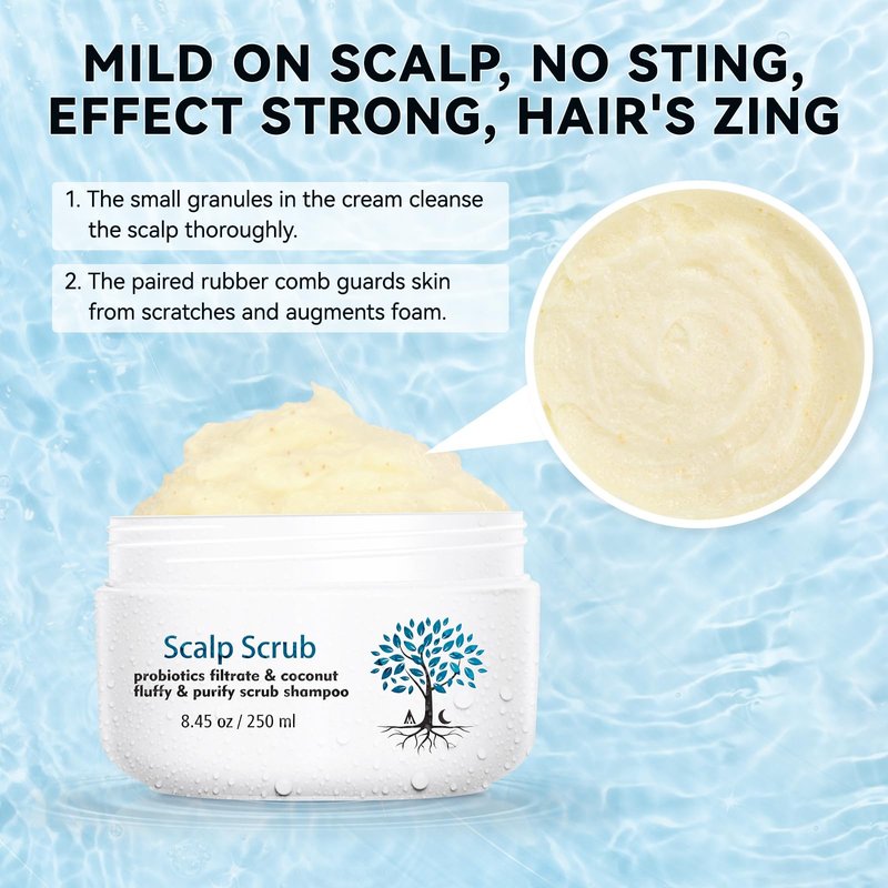 Scalp Scrub with Scalp Scrubber, Dry itchy Scalp & Dandruff Treatment, Scalp Exfoliator, Deep Cleans, Gentle Formula , 8.45 oz