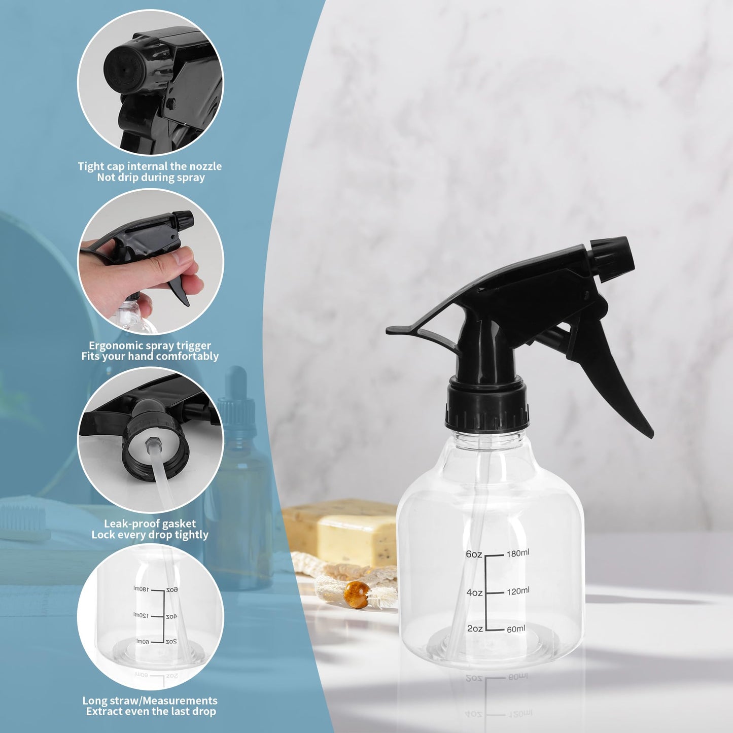 KEJJNYER 24 Pack 8 Oz Plastic Spray Bottles for Cleaning, Empty Clear Spray Bottles With Adjustable Head Sprayer, 8 Oz Small Plastic Spray Bottles with Funnel and Labels for Cleaning Hair Plants