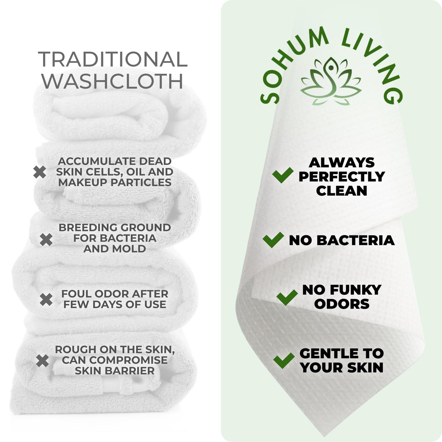 Sohum Living Clean Towels for Face XL, Disposable Ultrasoft Clean Skin Towels for All Skin Types, Makeup Remover and Facial Cleansing Wipes, Gentle on skin, 50Ct (4 Pack)