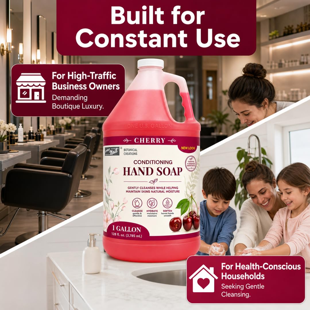 PRO NAIL NAIL SYSTEMS PRONAIL - Liquid Hand Soap Refill, Cherry, 1 Gallon - Deeply Cleanse and Hydrates, Leaving your hands Fresh and Soft - Bulk, Refill Gallon (Pkg May Vary)