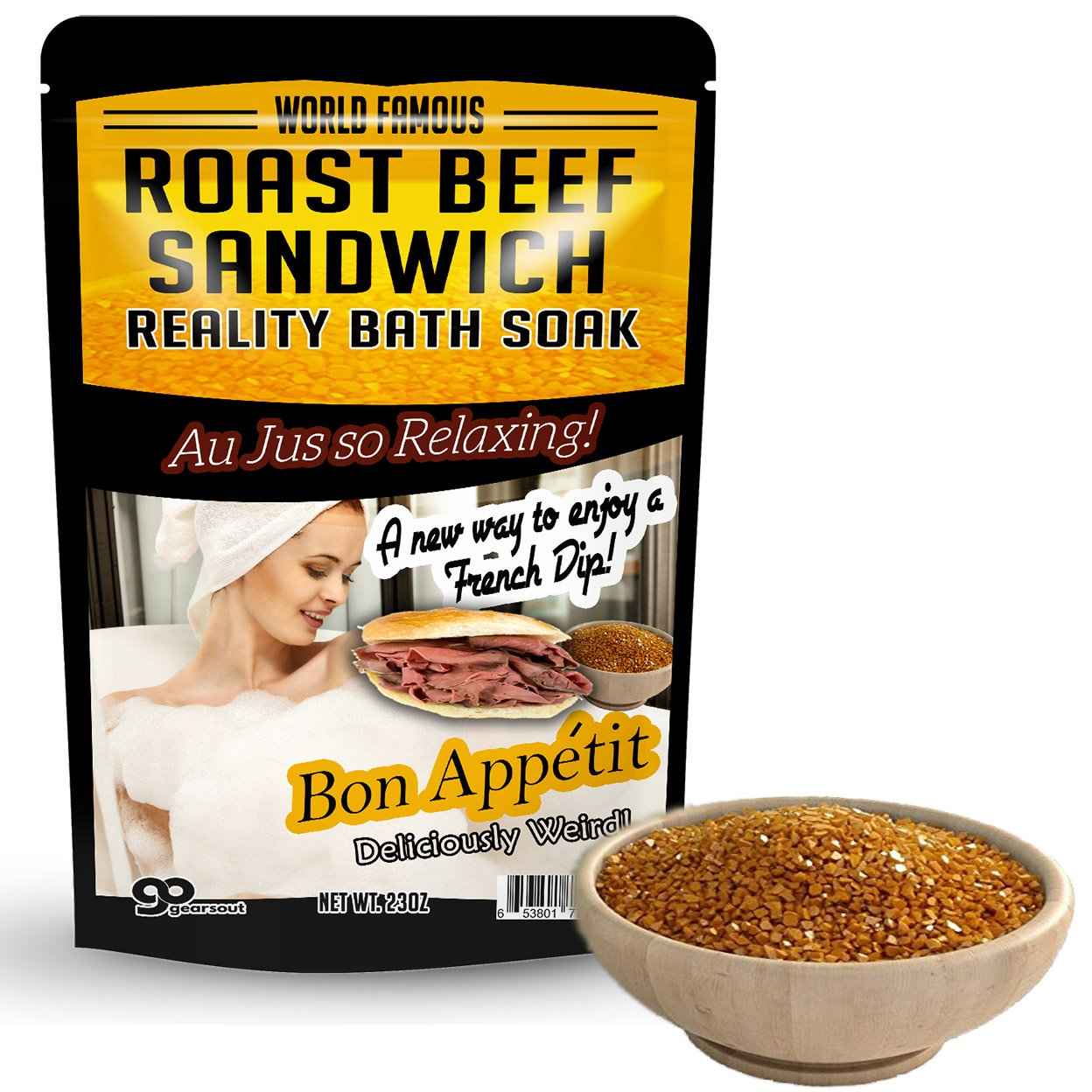 Amber Bath Salts - Luxury Roast Beef Sandwich Bath Soak - Funny Spa Gifts for Men & Women - Sea Salts - Au Jus French Dip