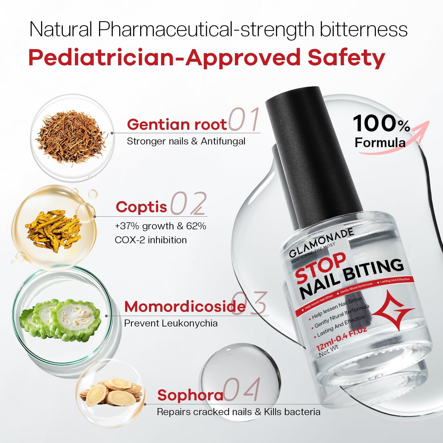 Glamonade Nail Biting Prevention For Kids: 12ml Extra Bitter No Bite Nail Polish Thumb Sucking Deterrent 48H Long-Lasting Matte Clear Strength Nail Repair for Damaged Nails Care & Habit Breaker Aid