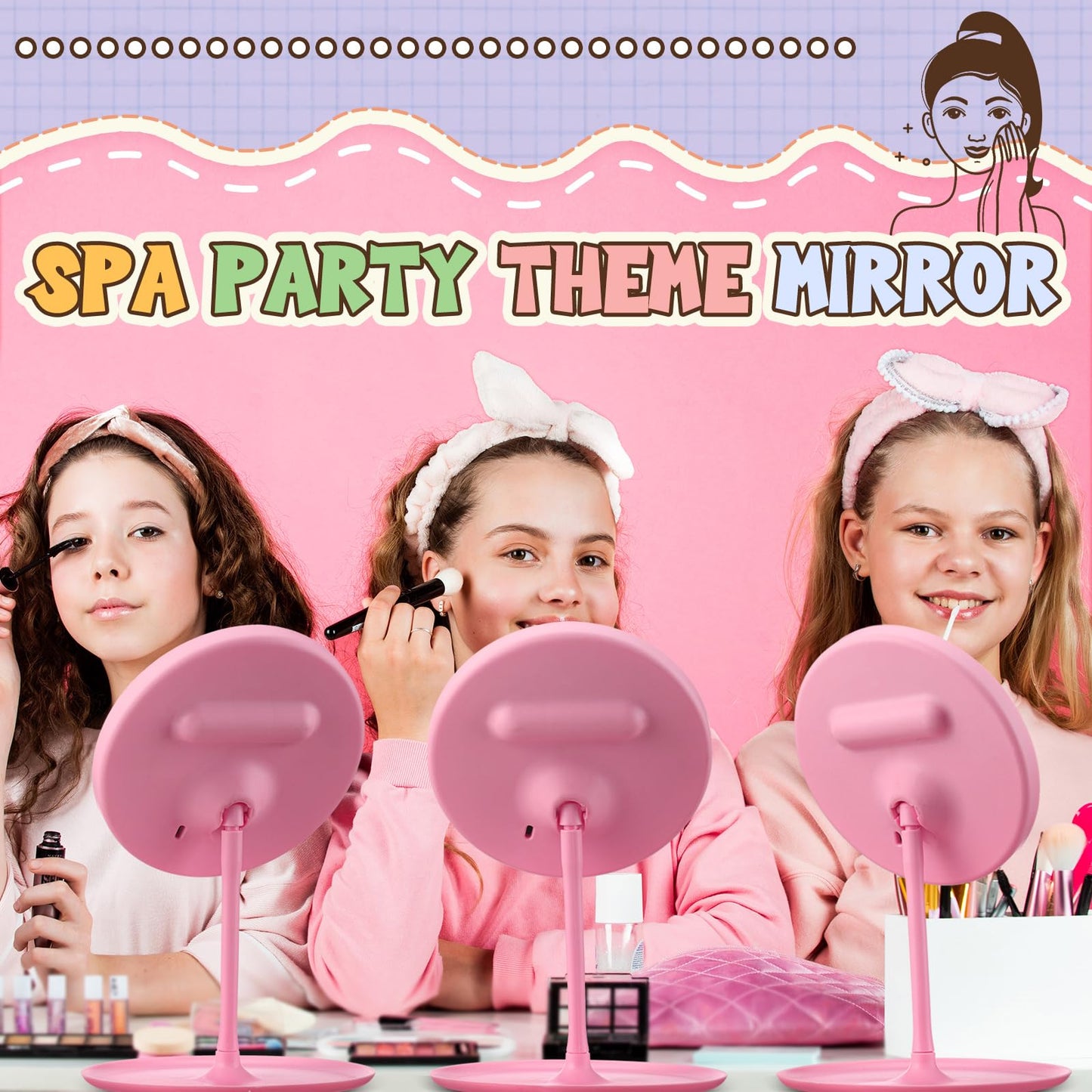 DoubleFill 6 Pcs Spa Party Mirrors Gifts Bulk Sleepover Party Favors,Pink