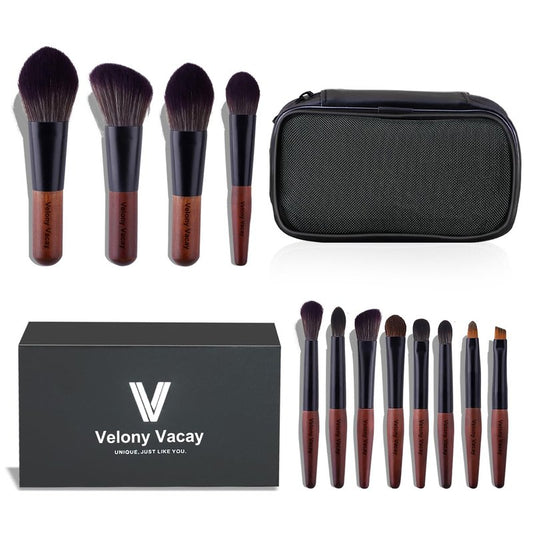 Makeup Brushes Set, 12 Pcs Mini Travel Makeup Brush Set with Case, Travel Brush Set for Loose powder, Contour, Blush, Concealer, Eye Shadow, Eye Corner, Brow Brushes Tool Kit