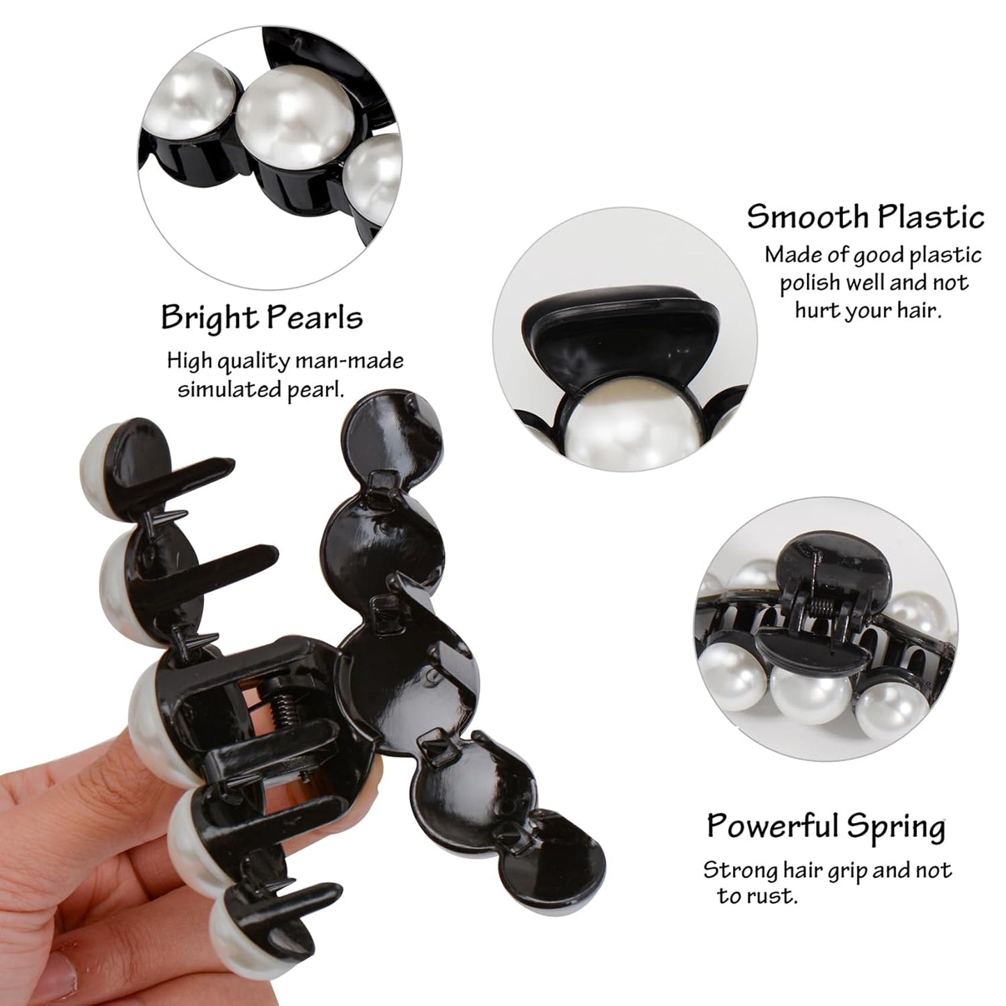 Mehayi 4 PCS Large Pearl Hair Claw Clips for Women Girls, Hair Barrette Clamps for Thick Thin Hair, Fashion Hair Accessories Headwear Styling Tools for Party Wedding