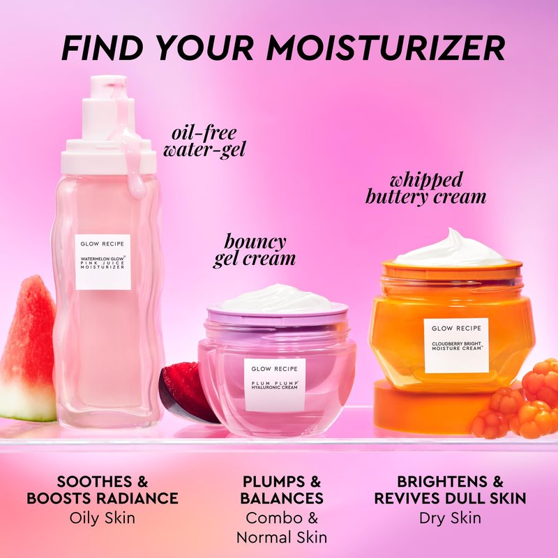 Glow Recipe Pink Juice Water Gel Moisturizer, Korean Gel Moisturizer for Glass Skin, Oil-Free Hydrating Hyaluronic Acid Face Moisturizer for Oily Skin, Non-Comedogenic, Long-Lasting (50ml)