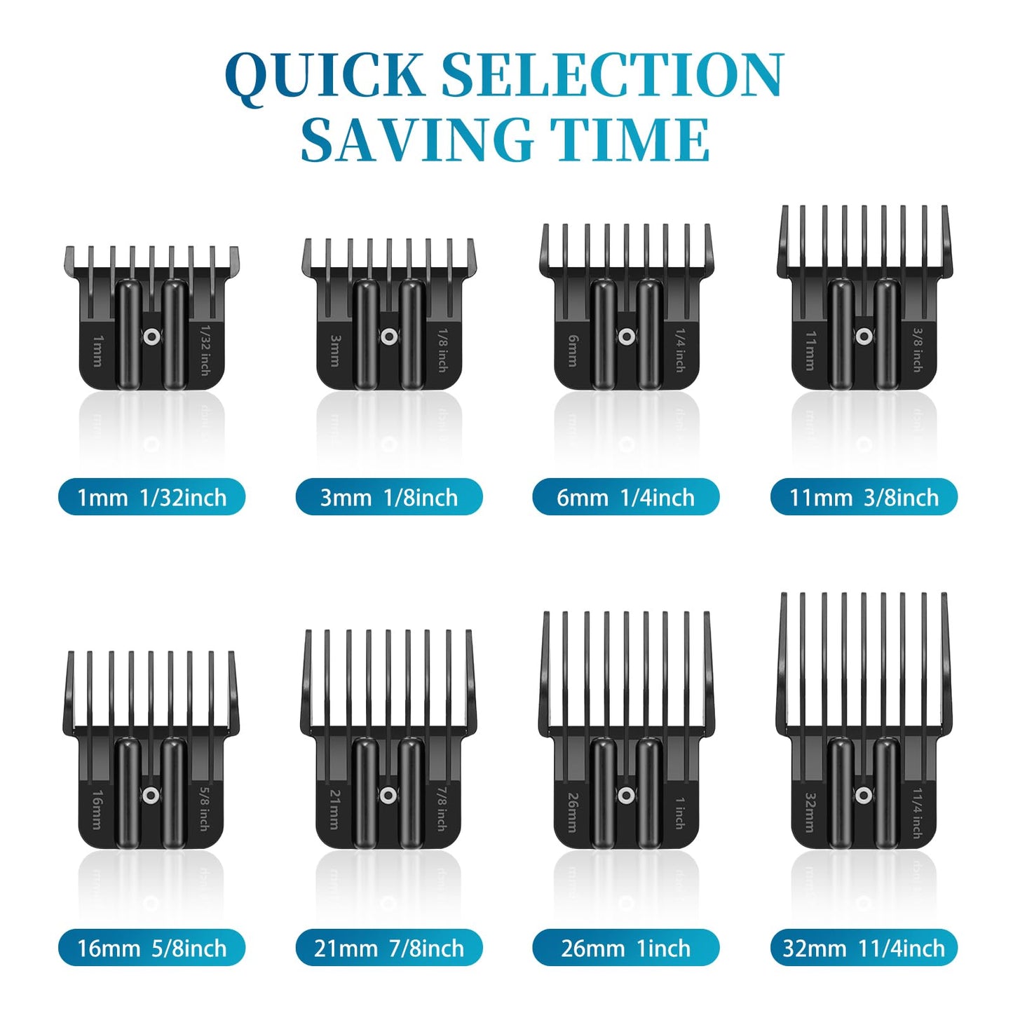 8 Premium Clipper Guards for BaBylissPRO Barberology FX870，FX890，FX825 and FX673 Clippers, Fit for Babyliss Clipper Guards with Metal Clip - Cutting Lengths 1/16-3/4 inch Attachment Combs Set