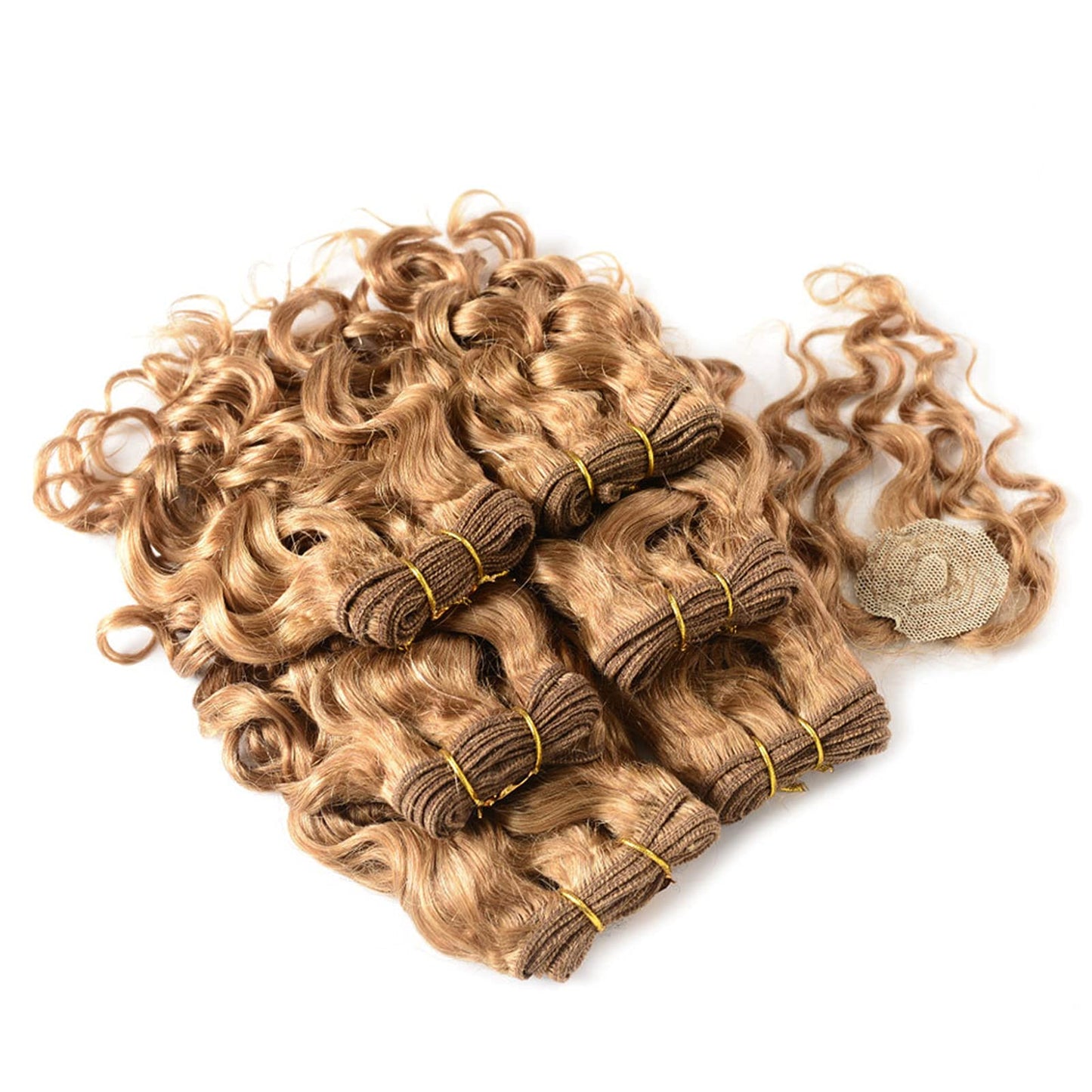 Aiokrtse Brazilian Virgin Hair 100% Human Hair Weave Bundles Curly Hair 6 bundles 8 inches with 1 closure #27 Blonde Color(6 bundles 8 inches=about 230 grams or 8.11 ounces)