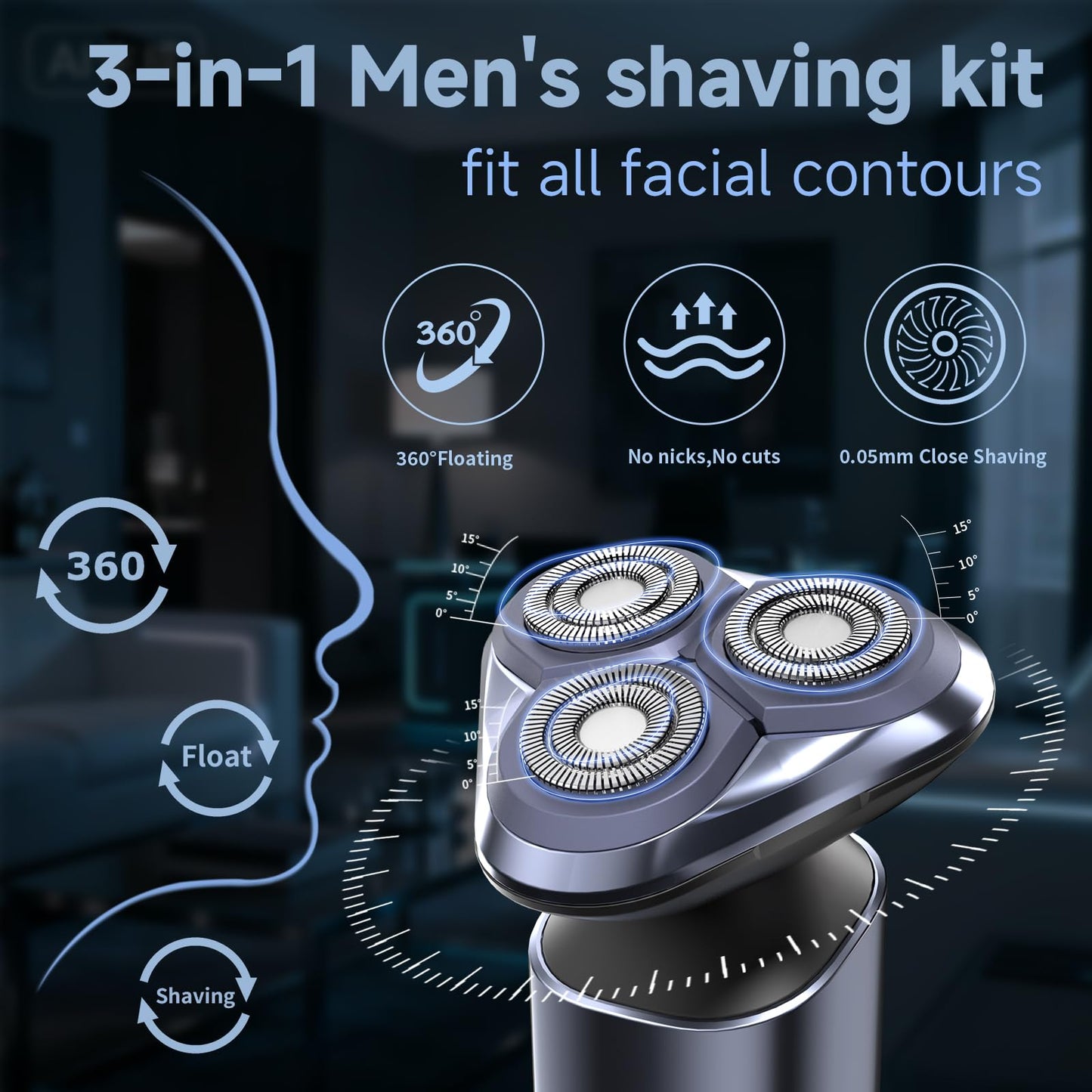 3 in 1 Electric Razor for Men,Cordless Electric Shaver,Men's Grooming kit for Beard,sideburn,Body Hair,Nose and Ear Hair,face,Waterproof,USB-C Charging,Men's Gift