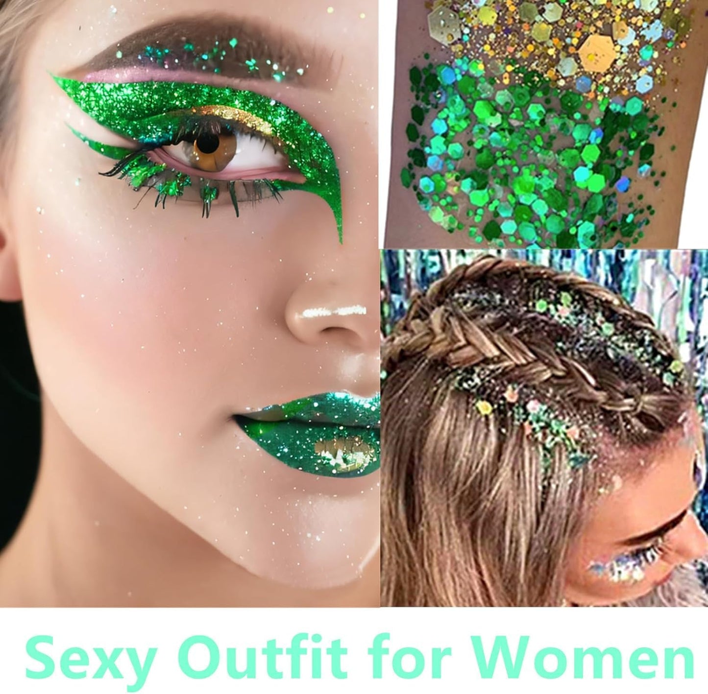 Go Ho Green Face Body Glitter,Shamrock Dangle Earrings for Women and Shamrock Sunglasses Set,St Patricks Day Accessories,St Patricks Day Shirts Outfits for Women