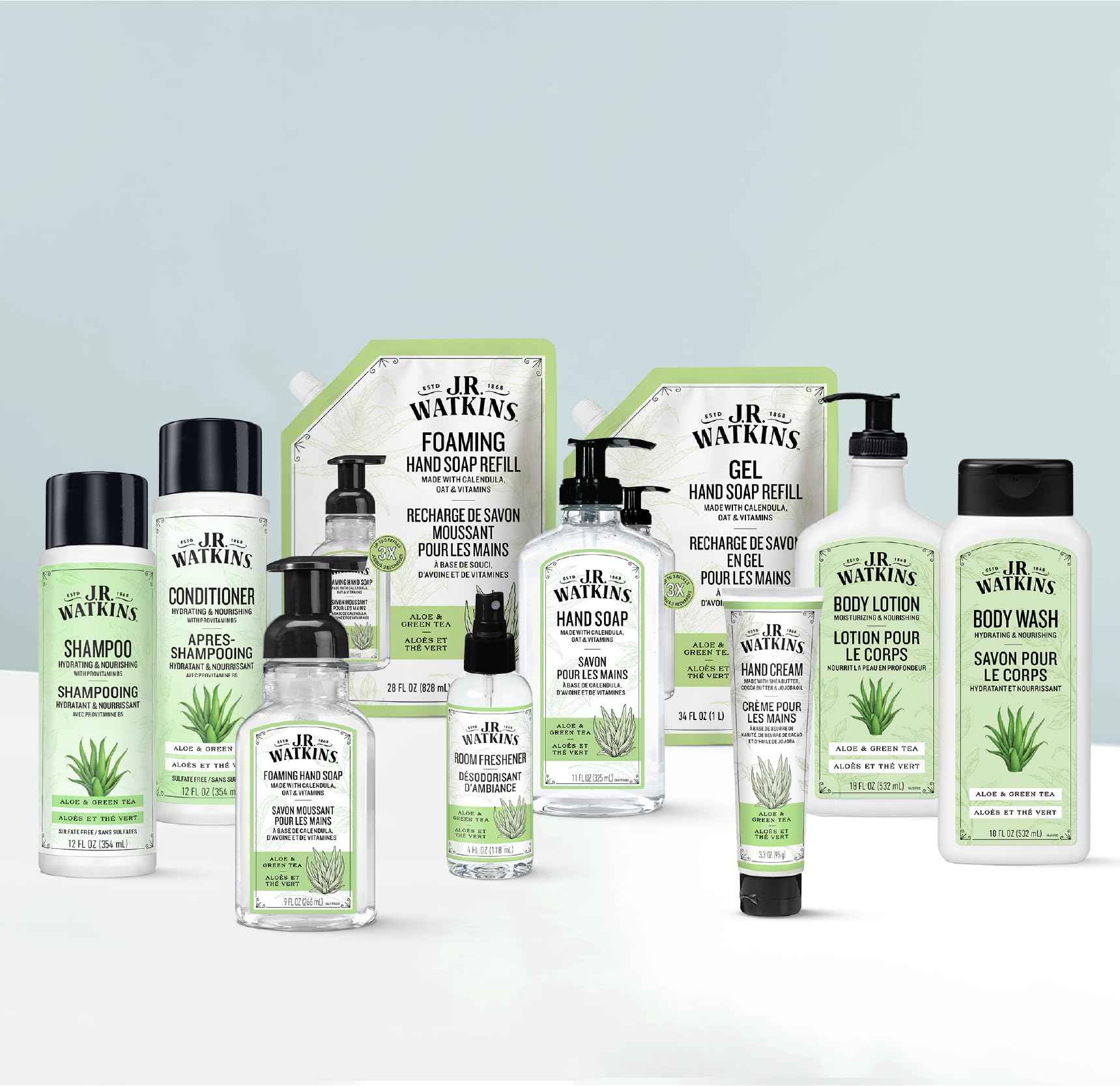 J.R. Watkins Foaming Hand Soap Refill, Moisturizing Foam Hand Wash, Formulated with Plant-Based Cleansers, Alcohol-Free, Cruelty-Free, Aloe & Green Tea, 28 fl oz, 2 Pack