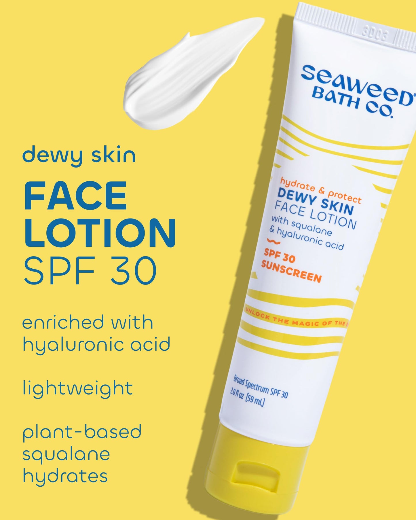 Seaweed Bath Co. Hydrate & Protect Dewy Skin Face Lotion SPF 30 - Broad Spectrum Zinc Oxide Lightweight Facial Sunscreen - Daily Moisturizer with Seaweed, Hyaluronic Acid & Squalane, 2 oz
