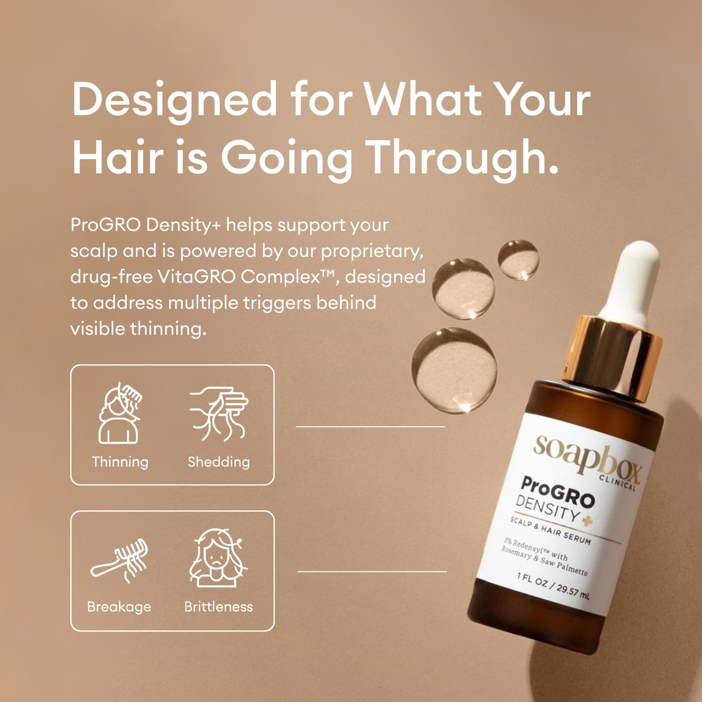 Soapbox ProGRO Density+ Hair Thickening Serum, Supports Fuller, Stronger Hair - Lightweight Scalp Serum for Thinning Hair - Clean Ingredients Free of Harsh Chemicals, Sulfates, Parabens & Silicones