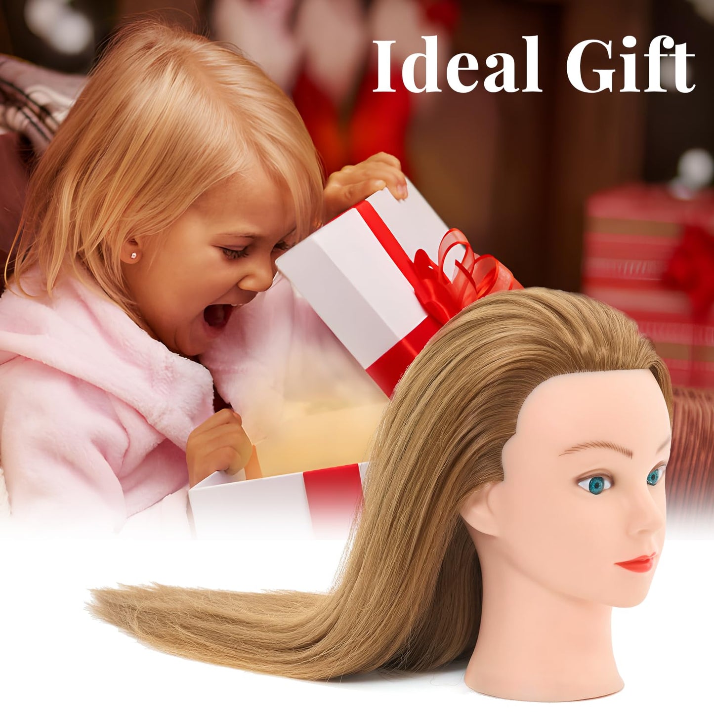 24" Mannequin Head -80% Real Hair Doll head for hair Styling, Cosmetology Mannequin Head with Hair for Braiding Curling,Cuting with Table Clamp Styling Set (Blonde)