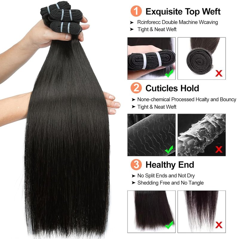 Raw Straight Human Hair Bundles - 100% Unprocessed Virgin Brazilian | Natural Black, 18 Inch, 95g