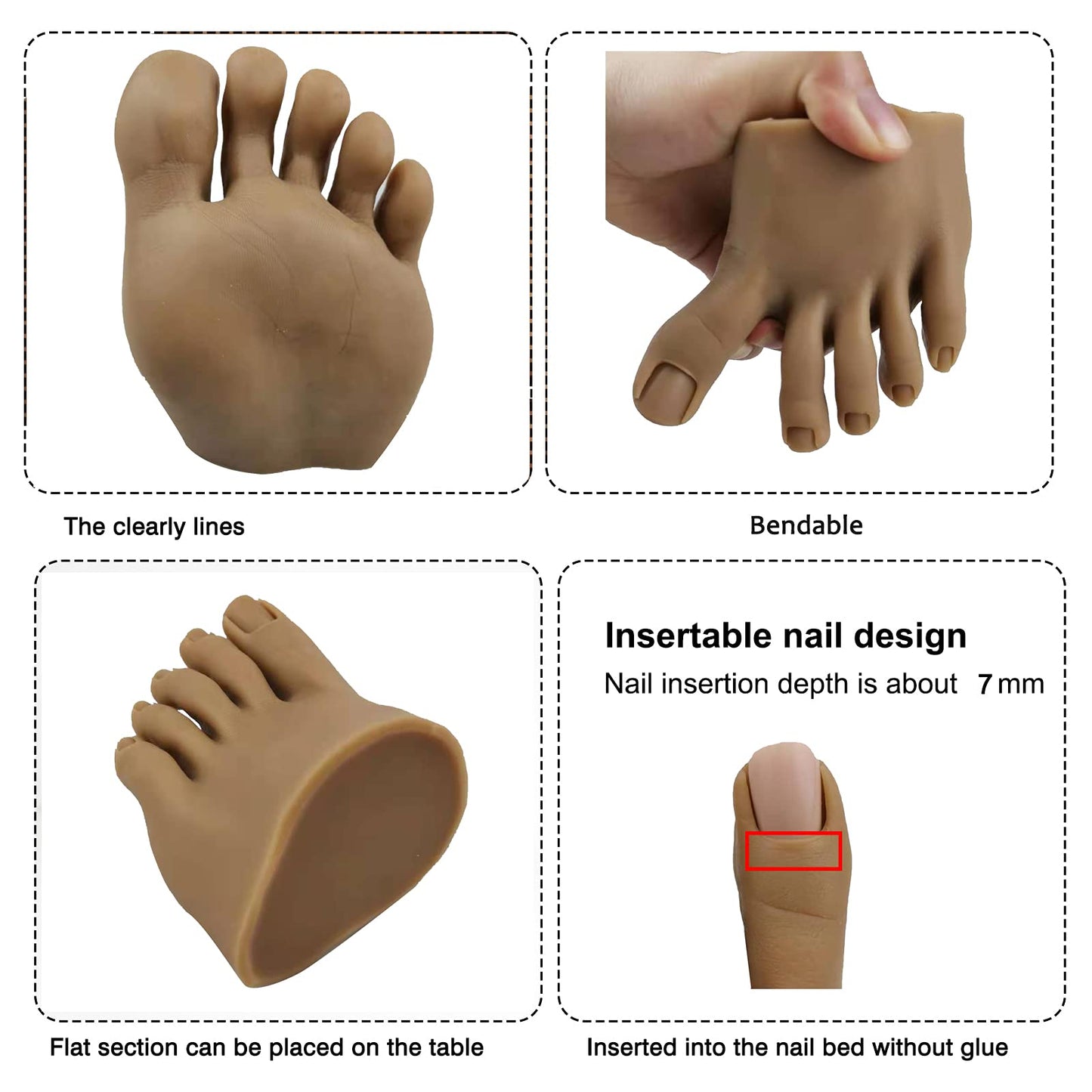 PPVWEY Lifelike Silicone Practice Foot Nail Training Foot Mannequin Flexible Bendable Silicone Foot Model with Table Clip for Acrylic Nails Art Training Display DIY (2#-Right)