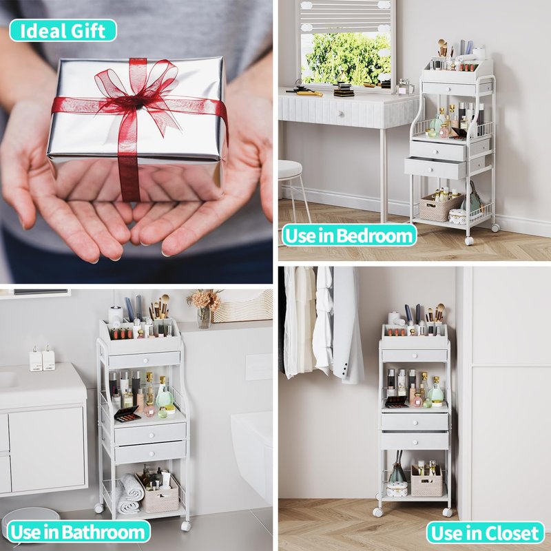 HapiRm Makeup Organizer Countertop with Drawer - Large Capacity Vanity Organizer with Dividers, Bathroom and Bedroom Desk Cosmetic Display Case for Storage Skincare, Makeup Brush, Dresser, Perfume