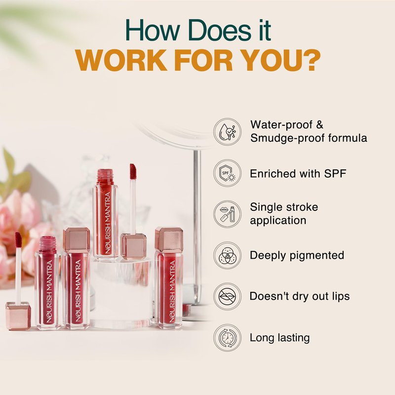 Nourish Mantra’s Jashn-E-Gulab Lipstick (3.5ml)/ Creamy Matte Liquid Lipstick with SPF/Water Proof/Smudge Proof/Transfer Proof/Long Lasting/Suits All Skin Tones