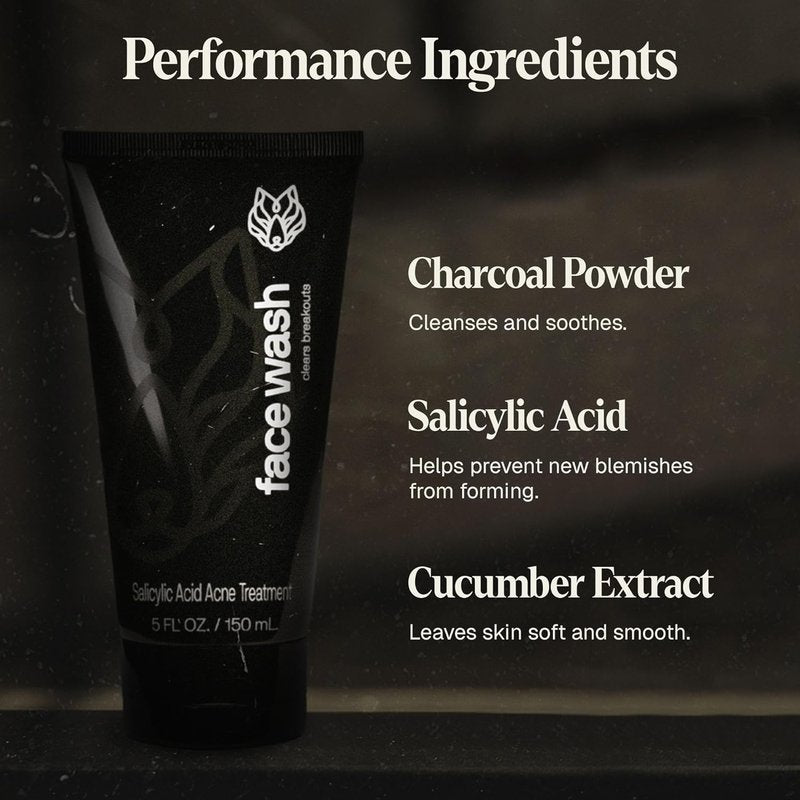 Men’s Charcoal Powder Face Wash - Deep Cleansing Facial Cleanser for Sensitive Skin | 5 Fl Oz, 2 Pack