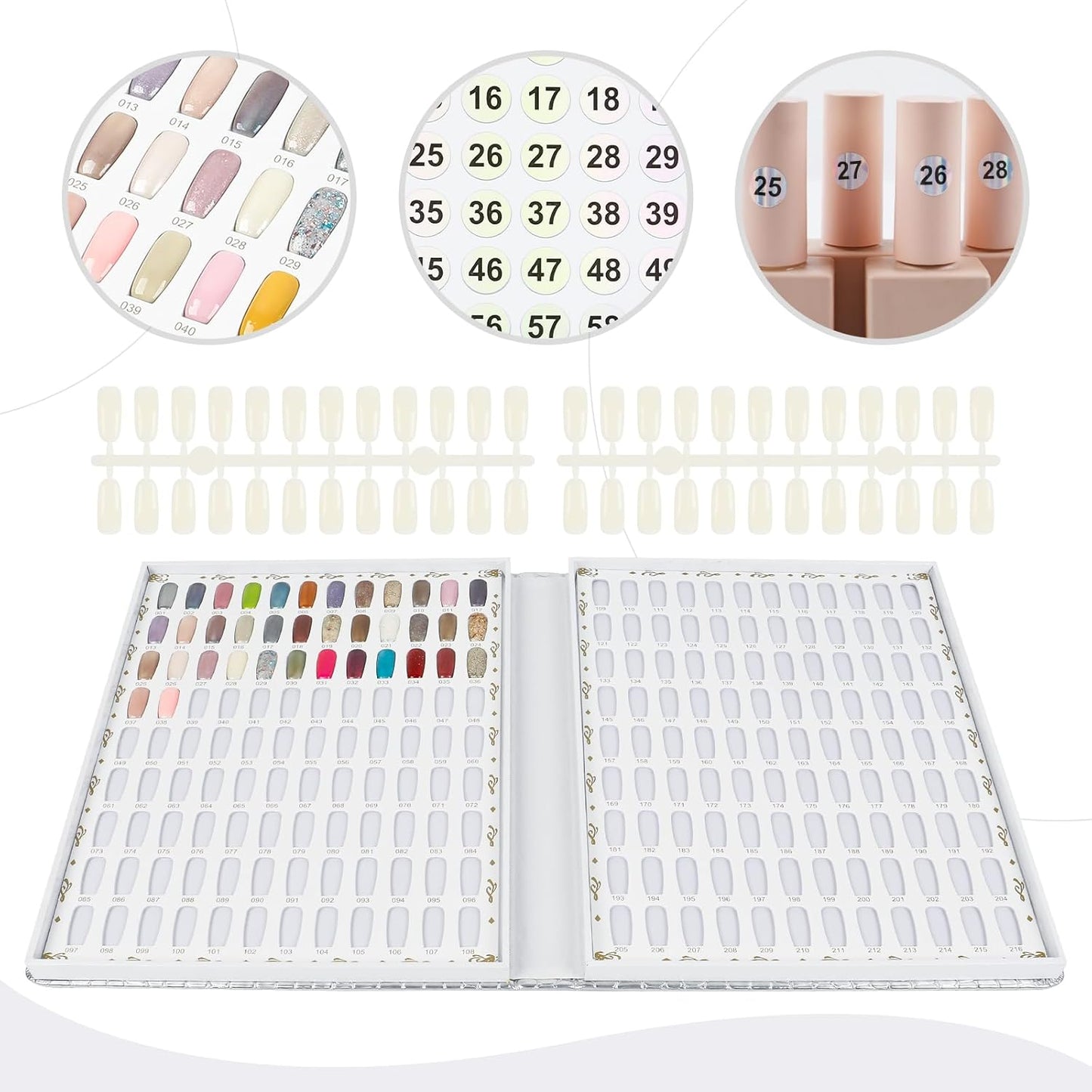 Nail Display Chart - 216 Colors Gel Polish Organizer with 240 False Nail Tips | Silver, 2 Pack