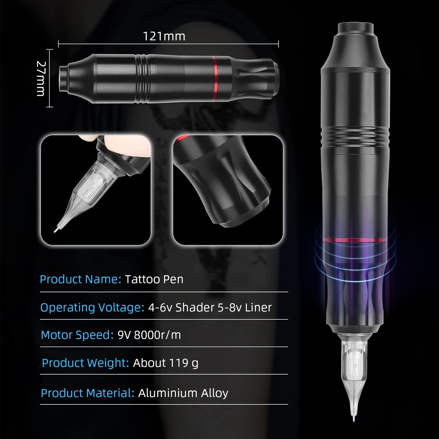 Rotary Tattoo Pen Machine Kit, ATOMUS Tattoo Kit with DC Power Supply 3RL 5RM Cartridge Needles 30ml Tattoo Ink Bandages Ink Cups Tattoo Accessories Supplies Kit for Tattoo Beginners Artists