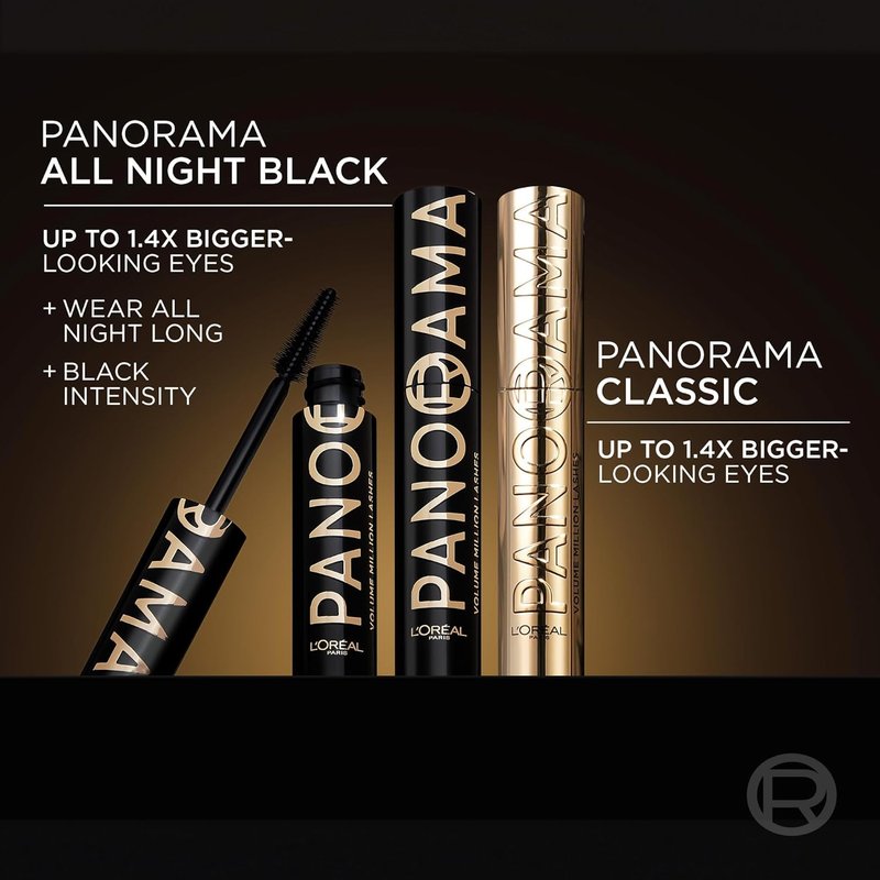 L'Oreal Paris Voluminous Panorama Mascara - Lengthening & Volumizing | Smudge-Resistant, All Night Black, 0.33 Fl Oz