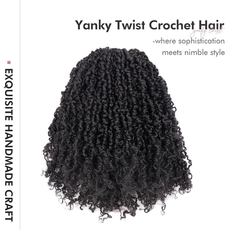 Yanky Twist Crochet Hair - Fluffy Mini Twist Braids | 8 Inch, Jet Black, 8 Packs (30 Strands)