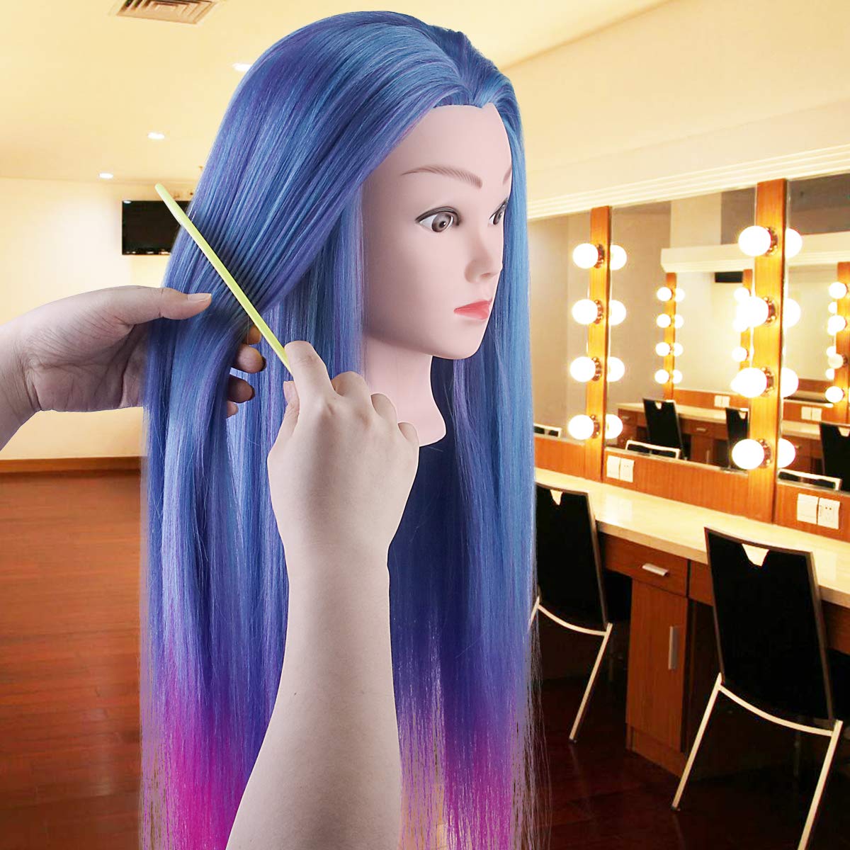 Mannequin Head with Hair, TopDirect 29" 100% Synthetic Fiber Training Head Manikin Cosmetology Hair Doll Head Styling Hairdressing Training Braiding Practice Heads with Clamp Holder and Tools