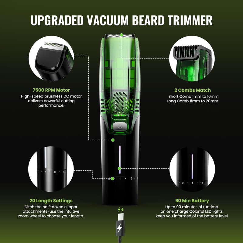 TXXTOL Beard Trimmer for Men, Premium Men's Vacuum Electric Trimmer Kit, 20 Levels Adjustable, Wet/Dry Use, Upgraded Stainless Steel Ceramic Blades, Perfect Christmas Gifts for Husband or Boyfriend