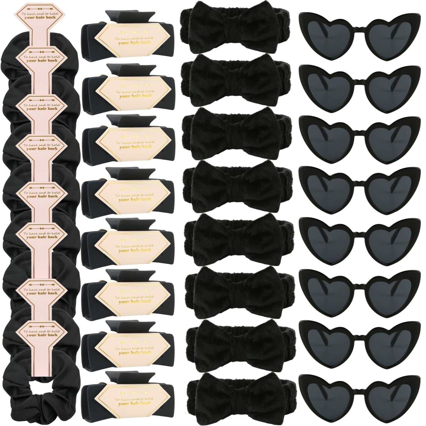 Tethzeng Bridesmaid Scrunchies Proposal Gifts Bachelorette Hair Claws Clips women heart sunglasses for Wedding Party Favors (black headband 32pcs)