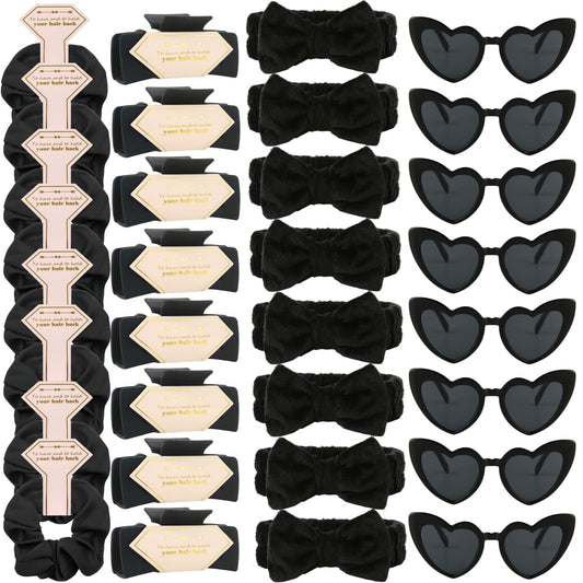 Tethzeng Bridesmaid Scrunchies Proposal Gifts Bachelorette Hair Claws Clips women heart sunglasses for Wedding Party Favors (black headband 32pcs)