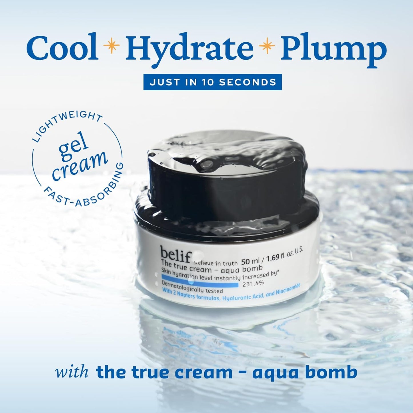 Aqua Bomb Niacinamide Hydrating Moisturizer - Lightweight Plumping Facial Cream with Hyaluronic Acid & Squalane | 0.84 fl oz (25ml)