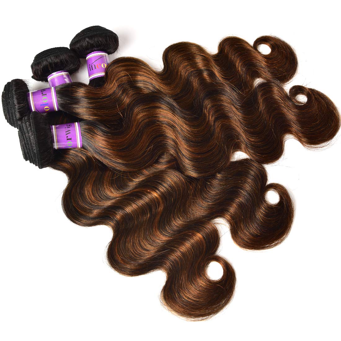 UNice Ombre Brown Highlight Body Wave Human Hair Weave 1 bundle 10 inch, Brazilian Remy Hair Dark Root Blonde Human Hair Weaves Extension Piano Color TFB30