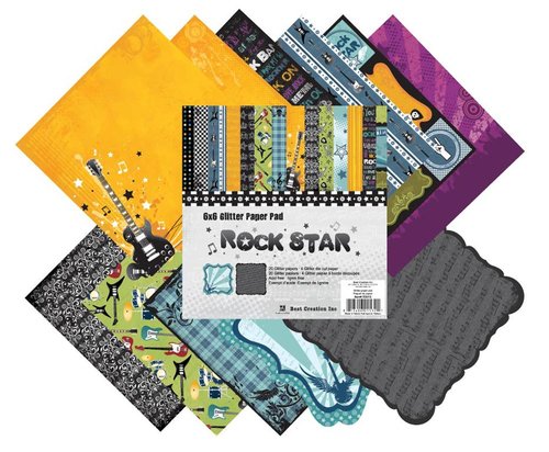 Best Creation 6 by 6-Inch 20 Page Glitter Paper Pad with Die-Cuts, Rock Star