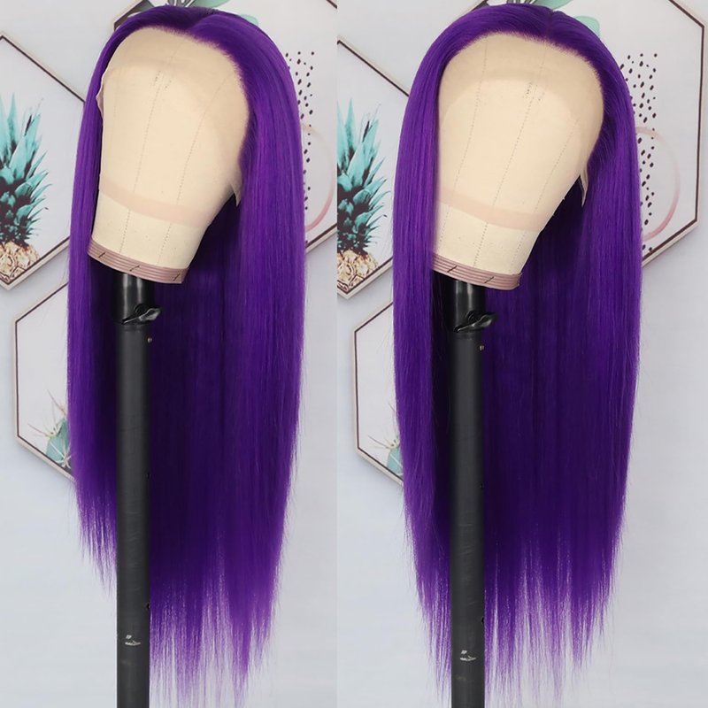 Lezaxiu Purple Synthetic Hair Wigs Long Straight Hair Natural Dark Purple Color Wig Heat Resistant Fiber Hair Wigs for Fashion Women