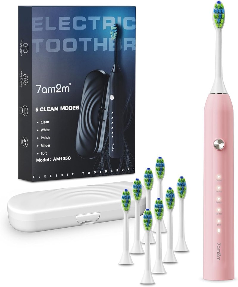 Sonic Electric Toothbrush for Adults & Kids - 8 Brush Heads, 5 Modes, 90-Day Battery Life | Pink