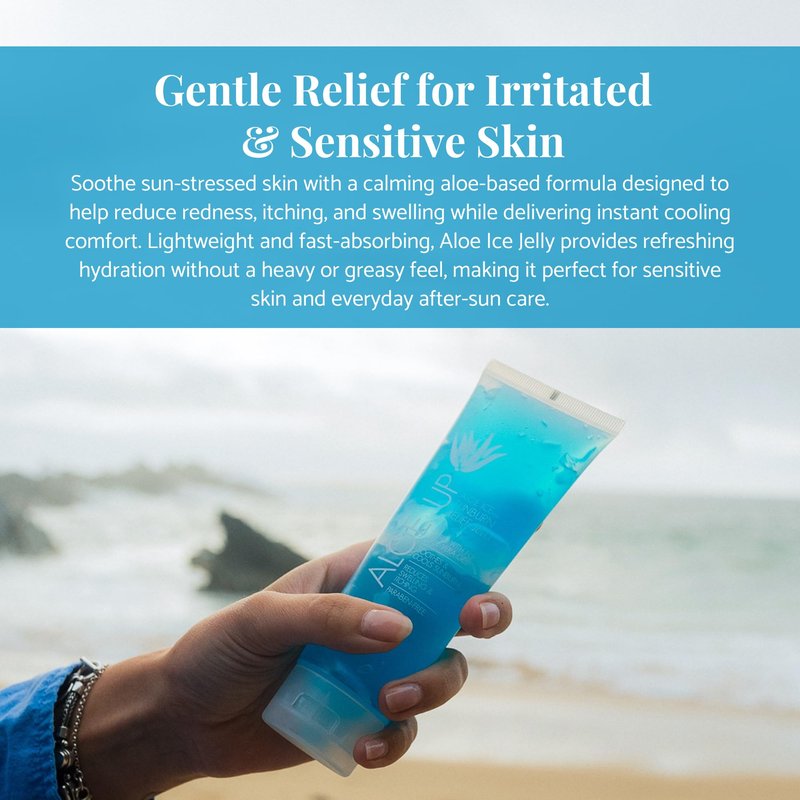 ALOE UP Aloe Vera Gel for Sunburn Relief – Cooling After Sun Jelly for Face & Body – 96.6% Pure Gel – Reef Friendly, Water Resistant for up to 80 Minutes, Alcohol & Fragrance Free – 4 Oz