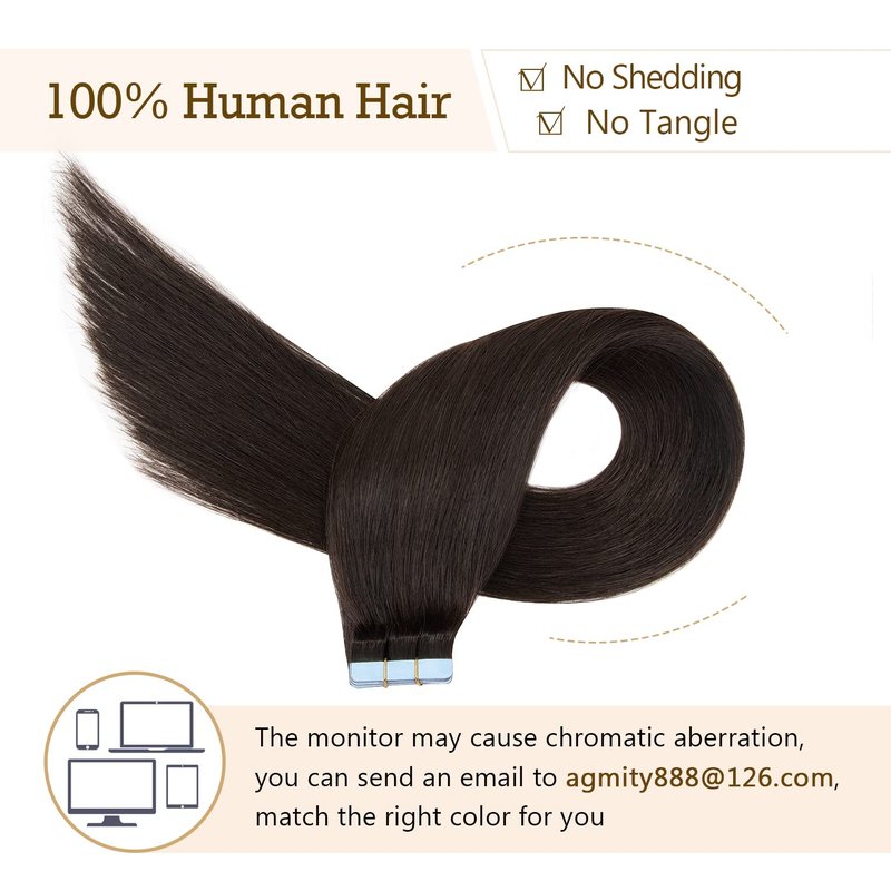 AGMITY Tape in Extensions Human Hair Balayage Natural Black to Chocolate Brown 14 inches 20pcs 40Gram Weft Skin Thick Invisible Tape in Hair Extensions(14 inches #T1b-P1b-4)