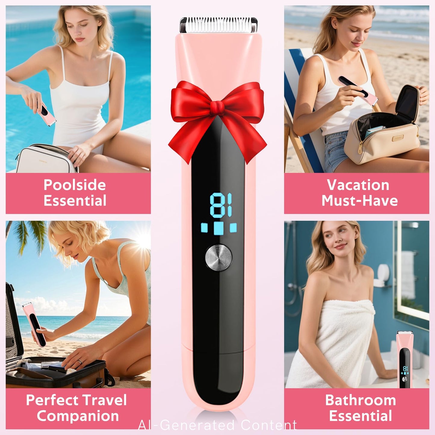 Bikini Trimmer for Women, 2 in 1 Dual-Head Electric Shaver for Legs Underarms Face Pubic Area, IPX7 Waterproof Wet & Dry Use, Rechargeable Cordless Body Hair Trimmer with USB-C, for Holiday Gift