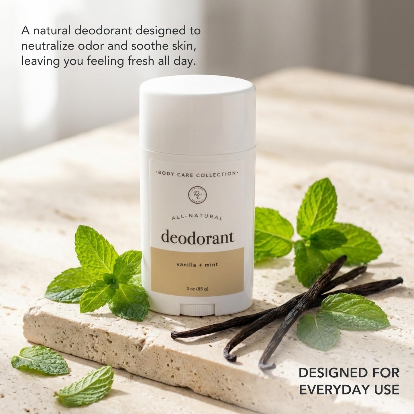 Rowe Casa Organics Vanilla + Mint Natural Aluminum Free Deodorant for Men and Women, Sweet and Refreshing Paraben-Free Deodorant Stick with Therapeutic-Grade Essential Oils, 2.75 oz