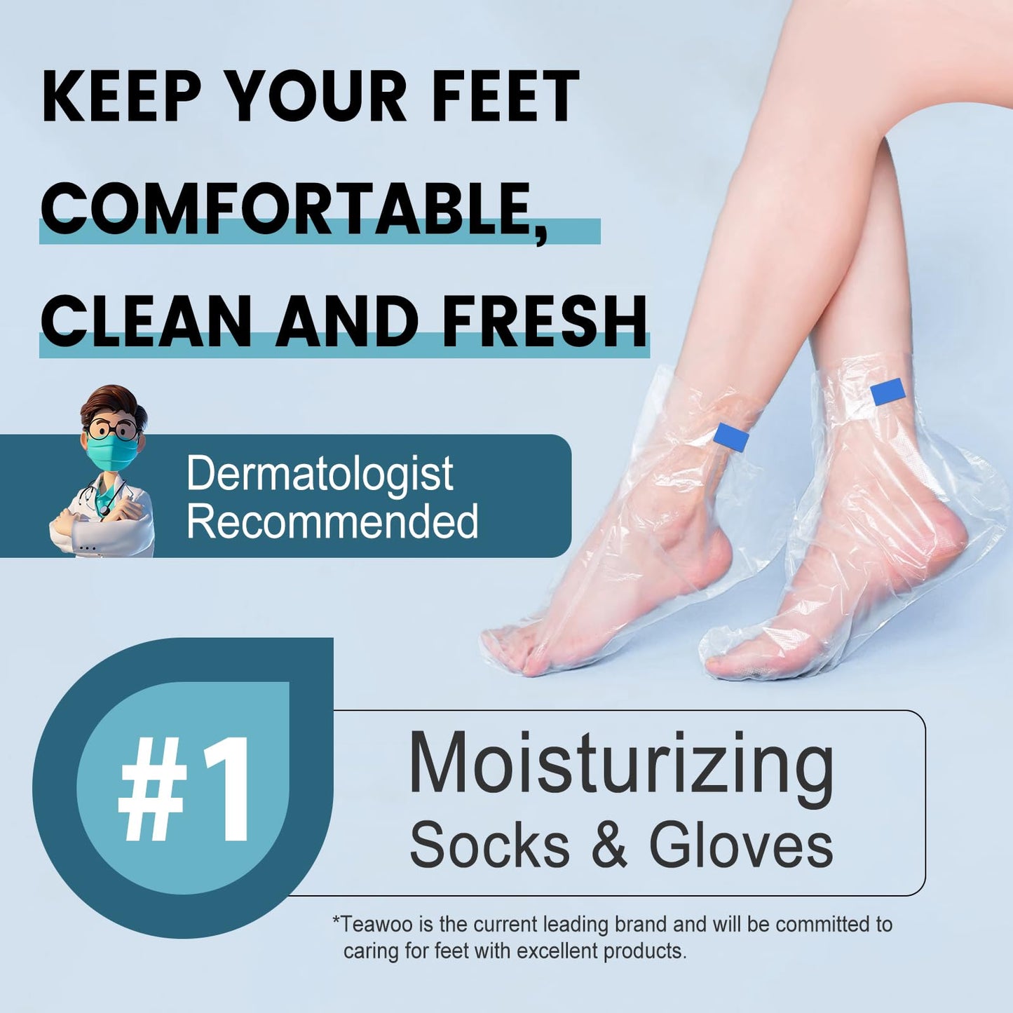 TEAWOO 200PCS Plastic Foot Covers for Feet, Leak-Proof Plastic Foot Masks for Moisturizing Feet, Pedicure & Foot Care, 200 Stickers for Snug Closure Included (Fits up to USA 13)