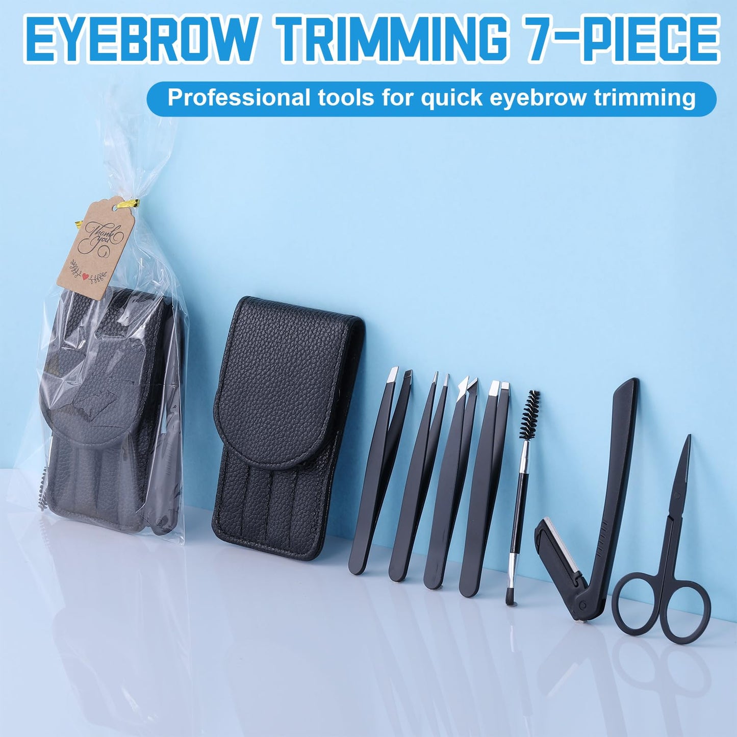 Lanties 12 Set 6 Pcs Eyebrow Tweezers Kit Christmas Stocking Stuffers Professional Stainless Steel Tweezers Set for Women and Men Facial Hair Splinter and Ingrown Hair Removal(Black)